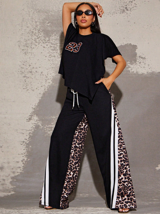 Wide leg pants with Tiger printed design imported diving fabric