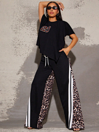 Wide leg pants with Tiger printed design imported diving fabric