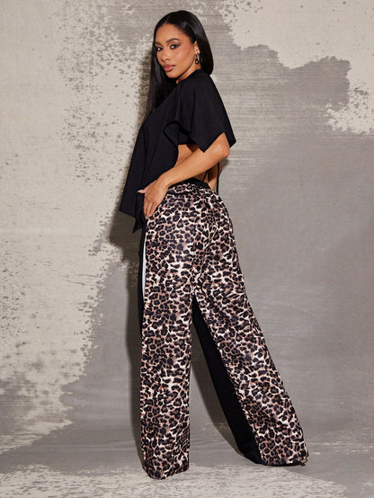 Wide leg pants with Tiger printed design imported diving fabric