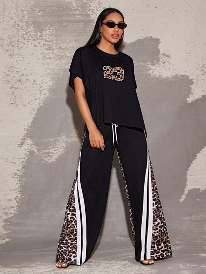 Wide leg pants with Tiger printed design imported diving fabric