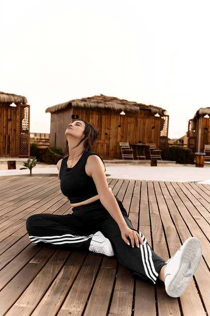 Wide leg pants with 3 white lines imported diving fabric