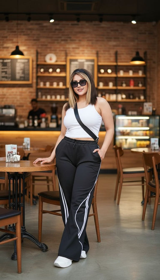 Wavy side lines wide leg pants