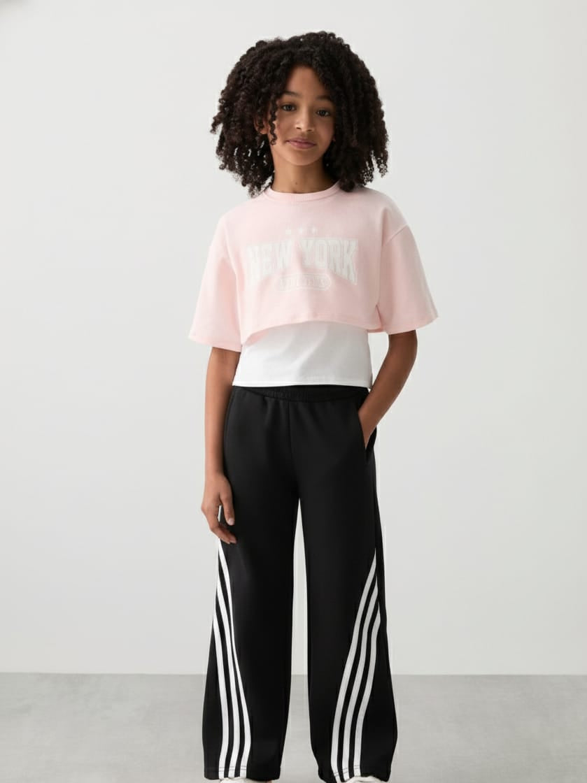 Three lines wide leg pants for teenagers