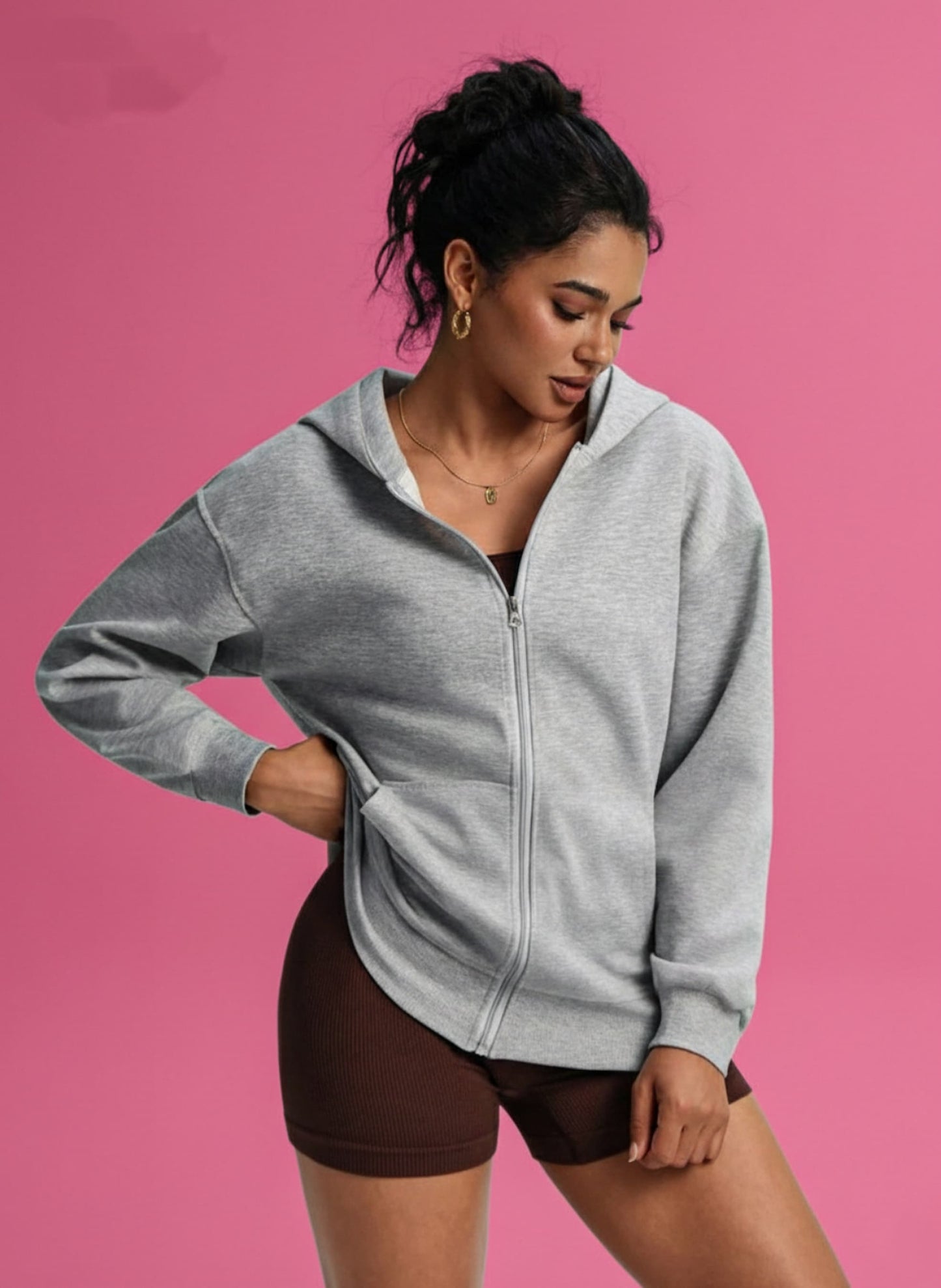 Zippered Basic Hoodie