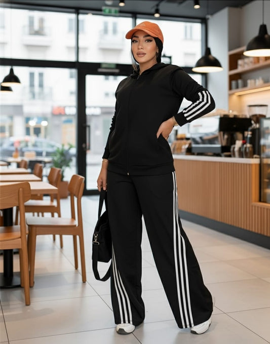 Wide leg pants with 3 white lines imported diving fabric