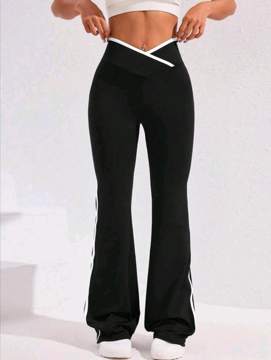 Flared leggings with white side lines imported diving fabric