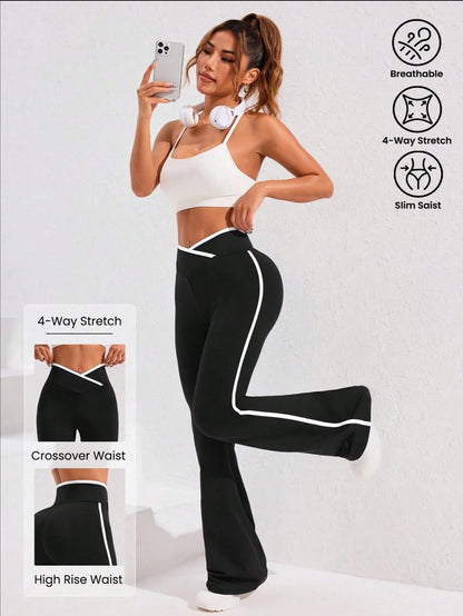 Flared leggings with white side lines imported diving fabric