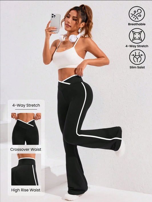 Flared leggings with white side lines imported diving fabric